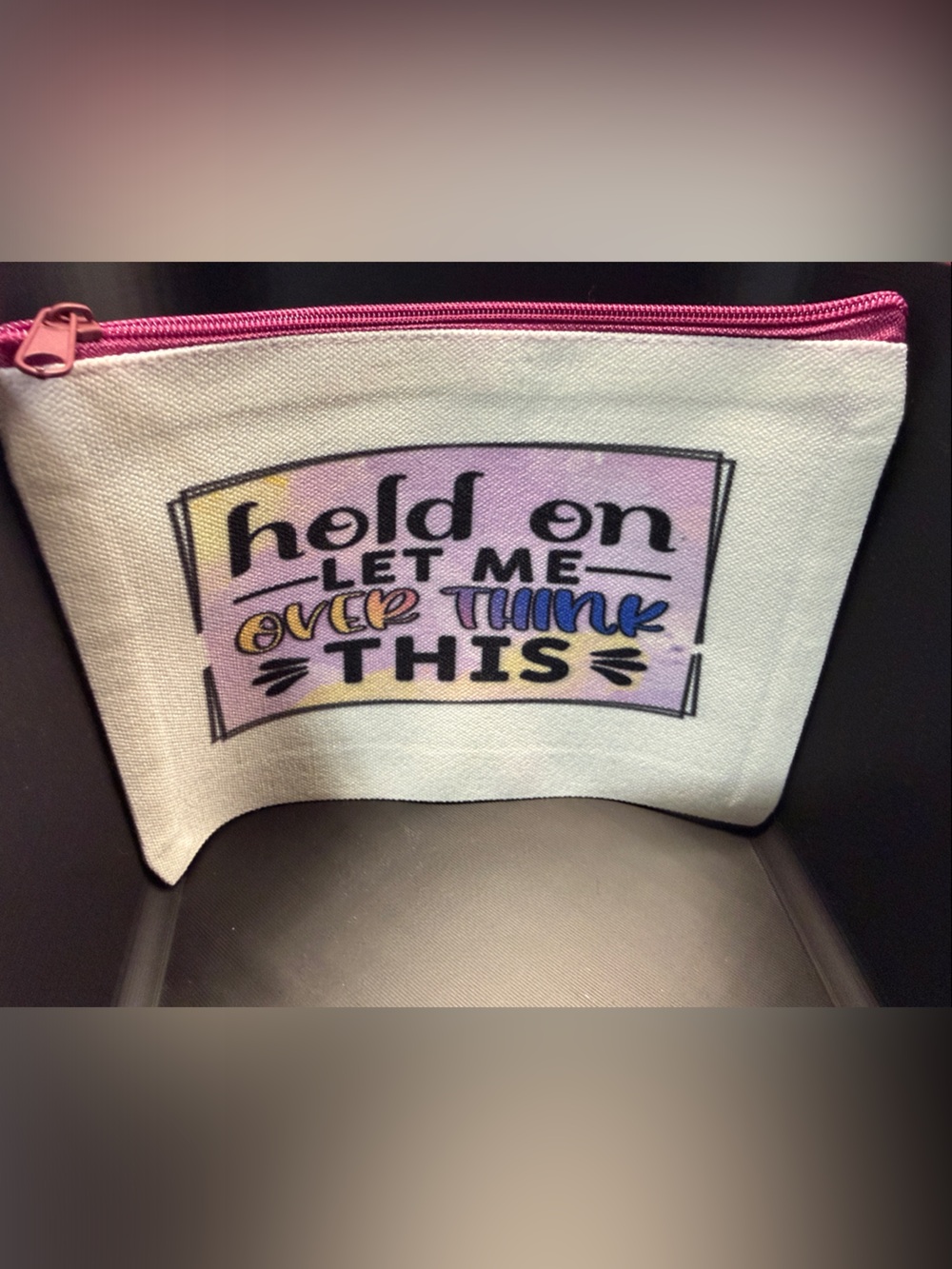 NEW Pink Zip Canvas Pouch with Colorful  Panel